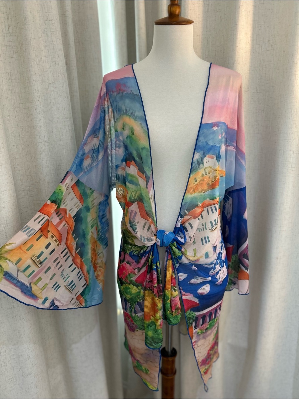 BECCA Rebecca Virtue Positano Mesh Kimono Swim Cover Up Sz L NWT Resortwear